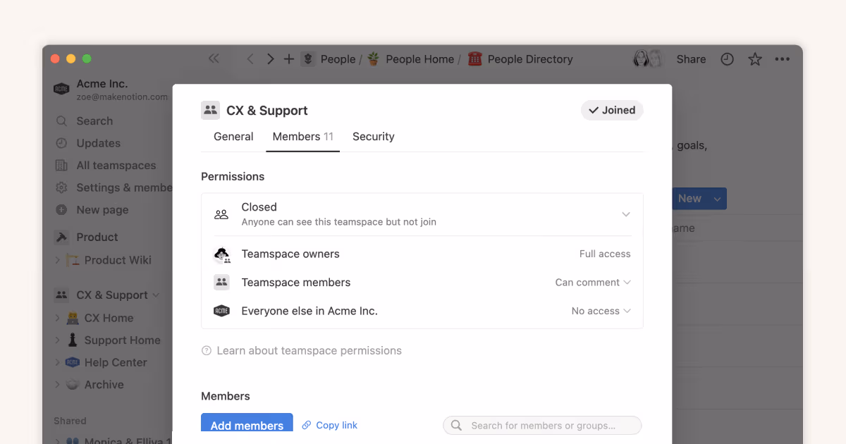 그룹을 사용해 팀스페이스 사용 권한 커스텀하기