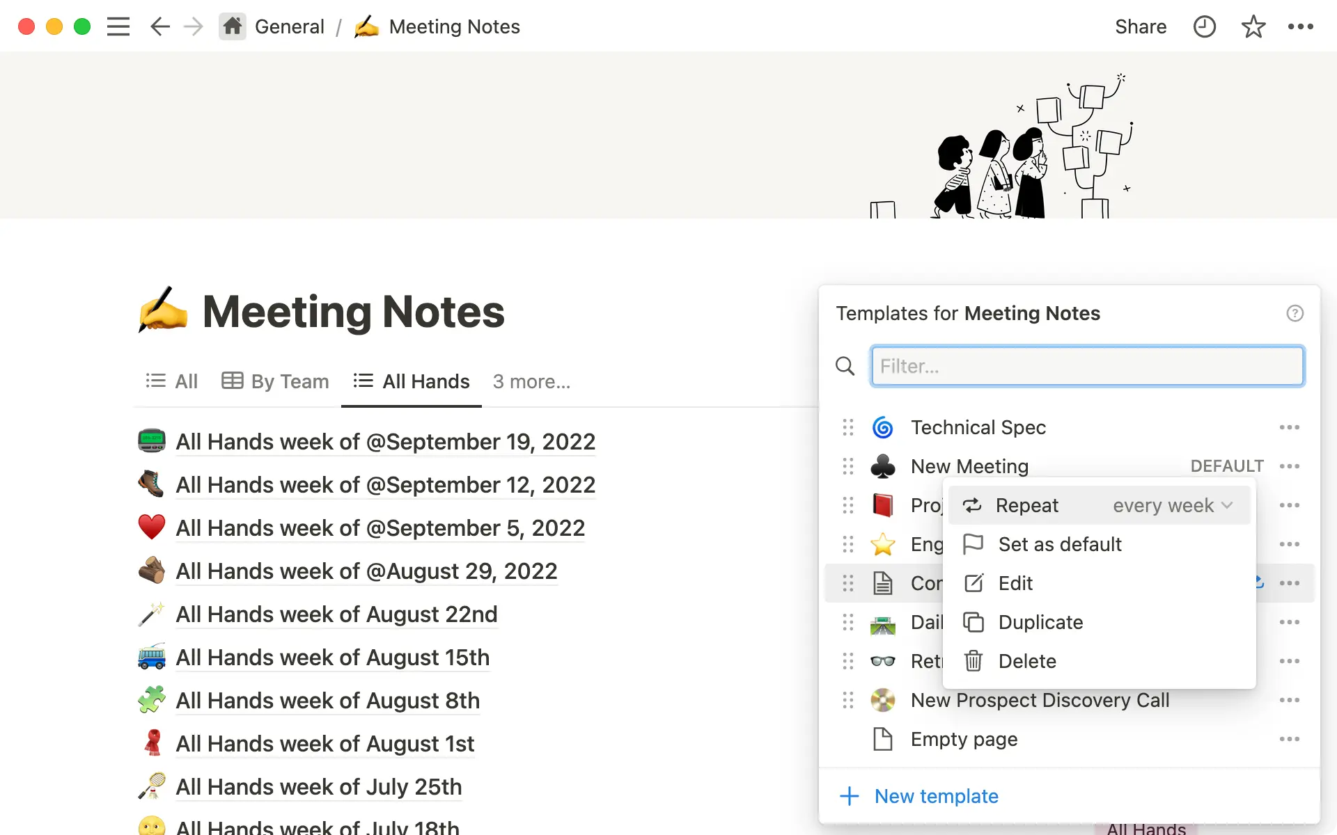 ตั้งค่าเทมเพลตแบบทำซ้ำได้ในเมนูเทมเพลตของทุกฐานข้อมูล