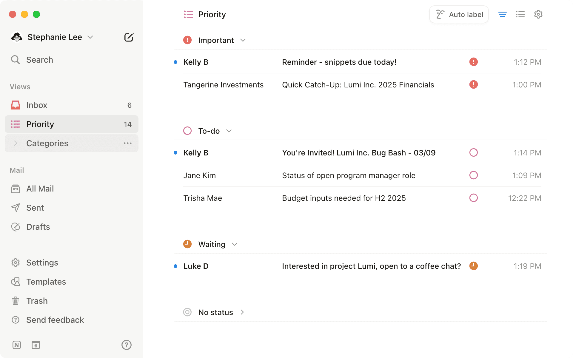 The priority view transforms your inbox into a powerful to-do list