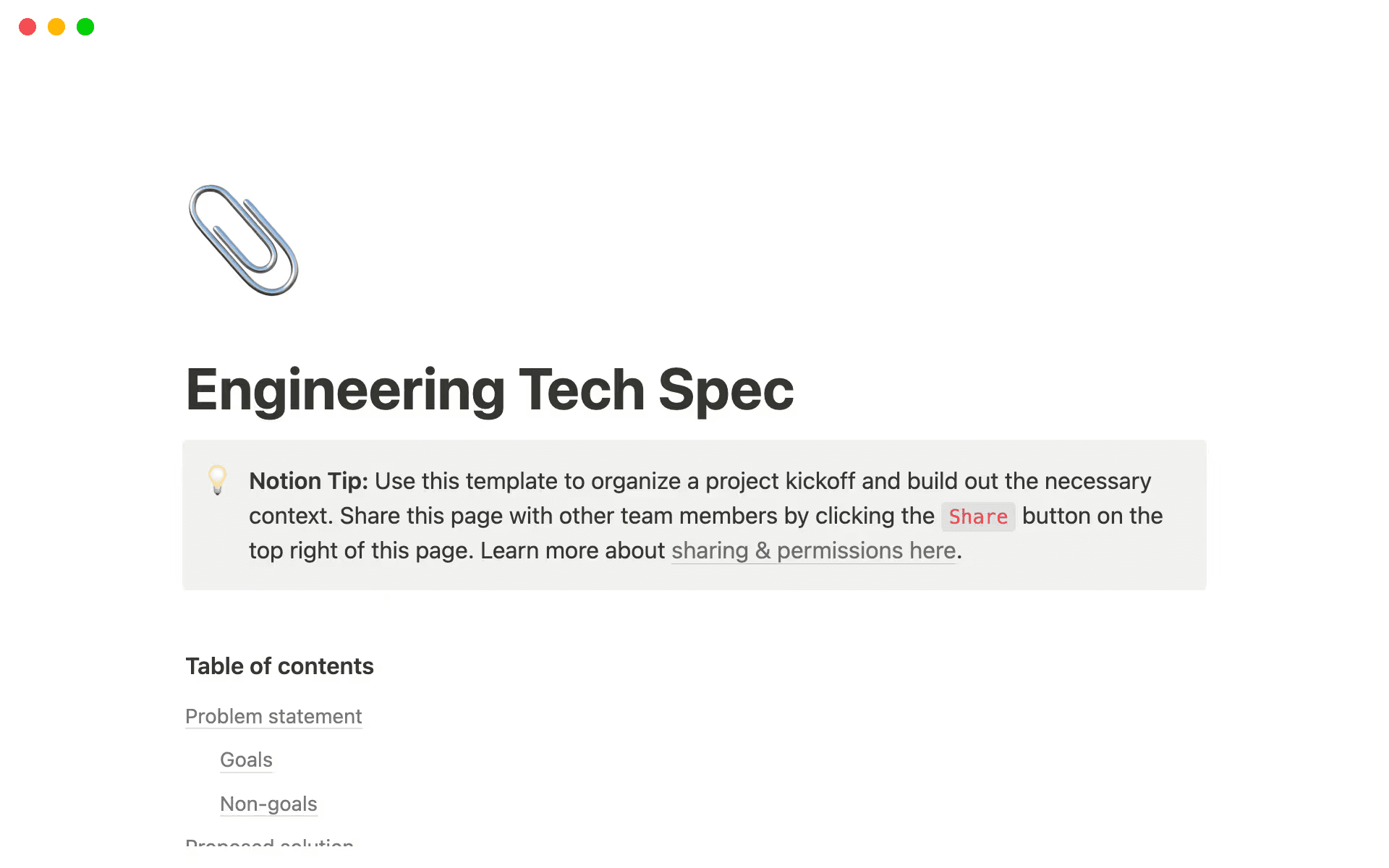 Notion's Engineering Tech Spec template